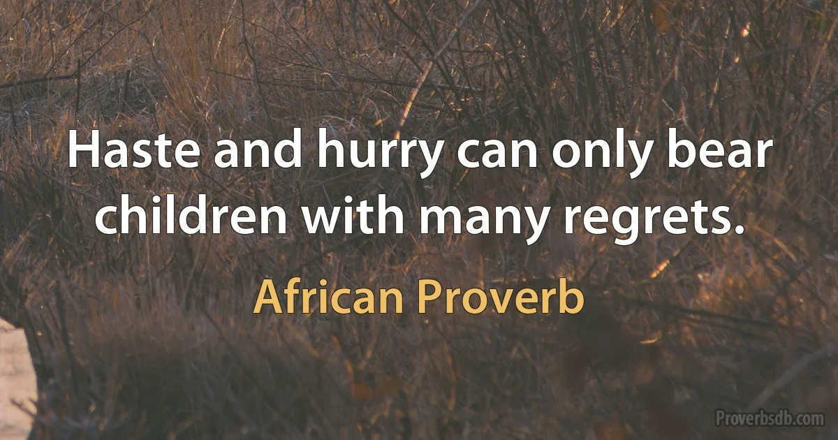 Haste and hurry can only bear children with many regrets. (African Proverb)