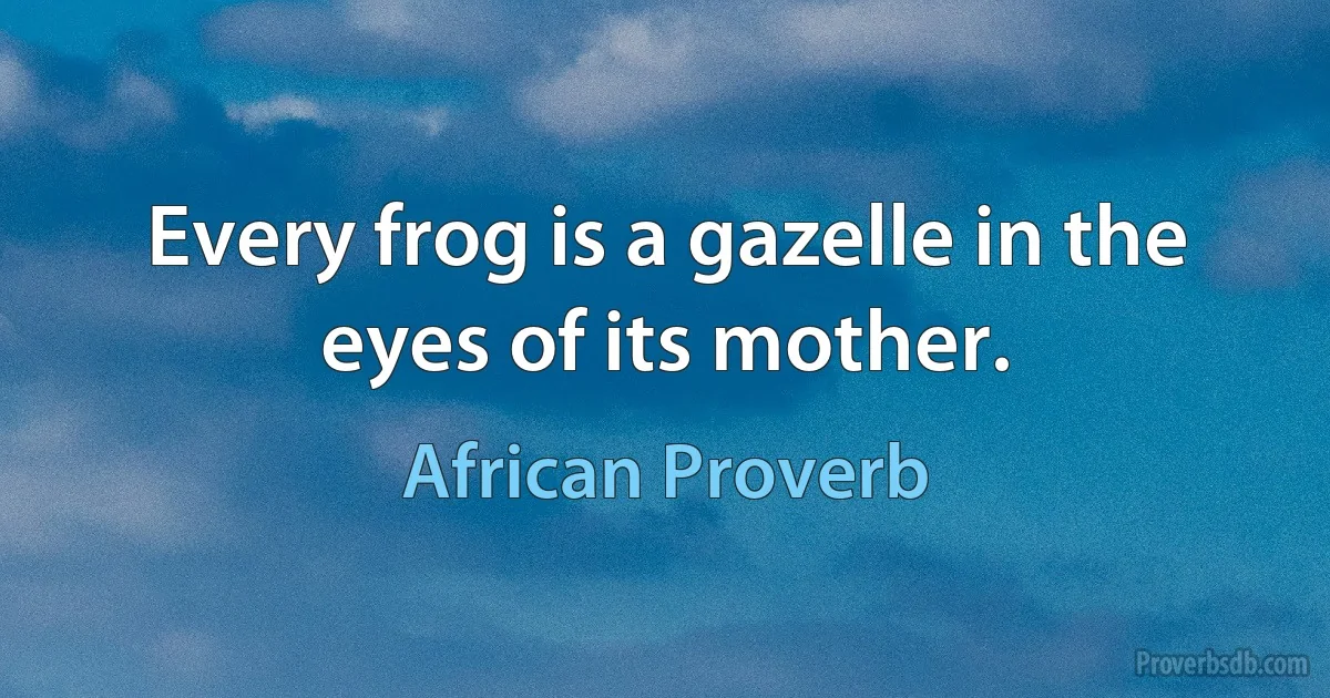 Every frog is a gazelle in the eyes of its mother. (African Proverb)