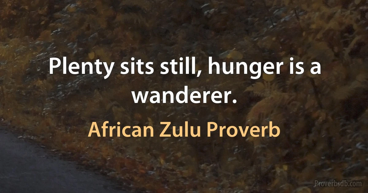 Plenty sits still, hunger is a wanderer. (African Zulu Proverb)