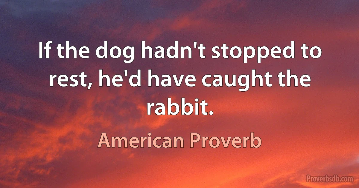 If the dog hadn't stopped to rest, he'd have caught the rabbit. (American Proverb)