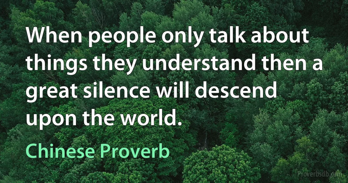 When people only talk about things they understand then a great silence will descend upon the world. (Chinese Proverb)