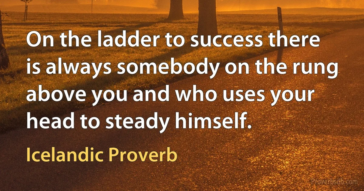 On the ladder to success there is always somebody on the rung above you and who uses your head to steady himself. (Icelandic Proverb)