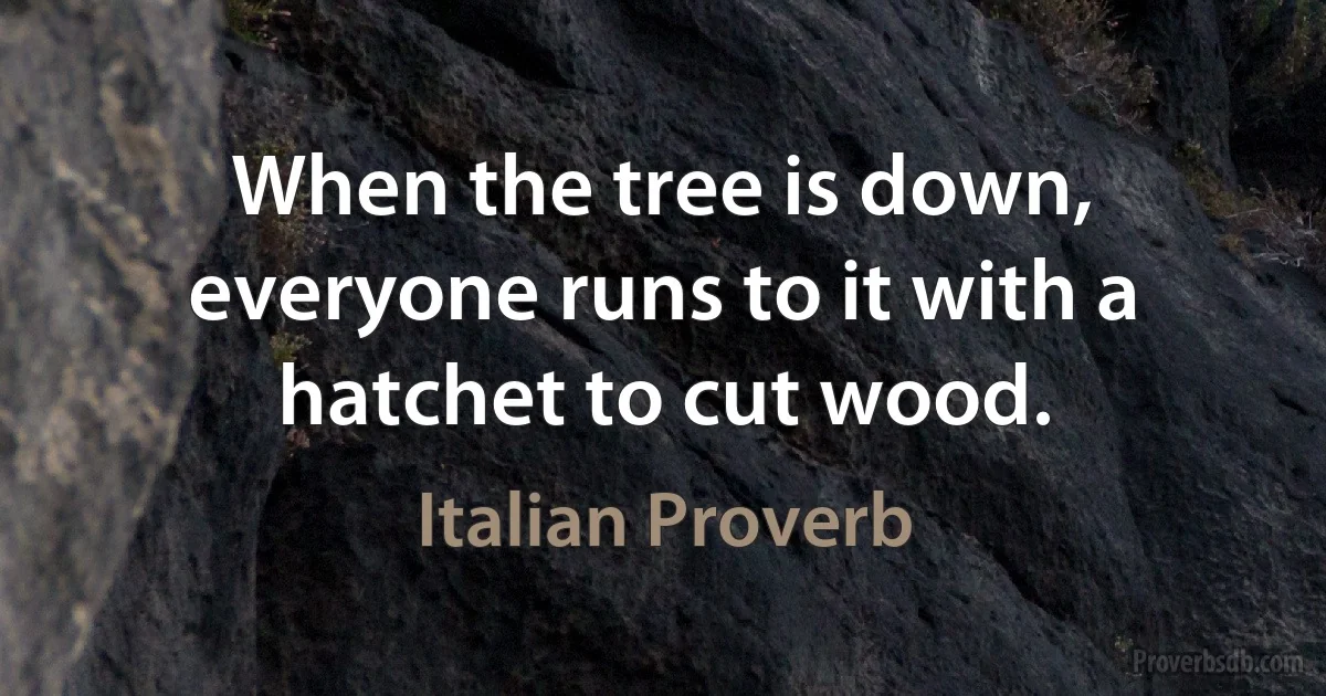 When the tree is down, everyone runs to it with a hatchet to cut wood. (Italian Proverb)