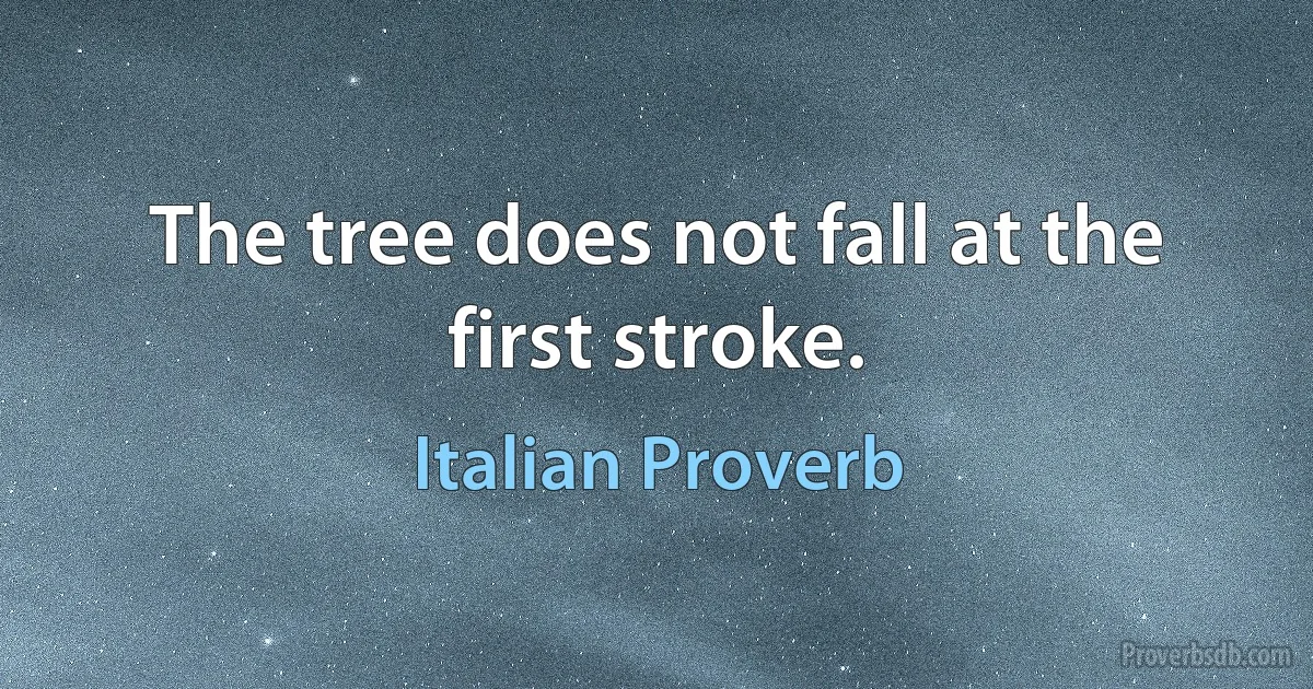 The tree does not fall at the first stroke. (Italian Proverb)