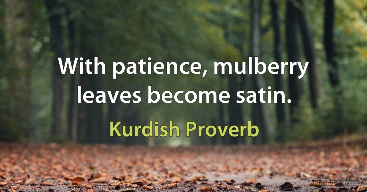 With patience, mulberry leaves become satin. (Kurdish Proverb)