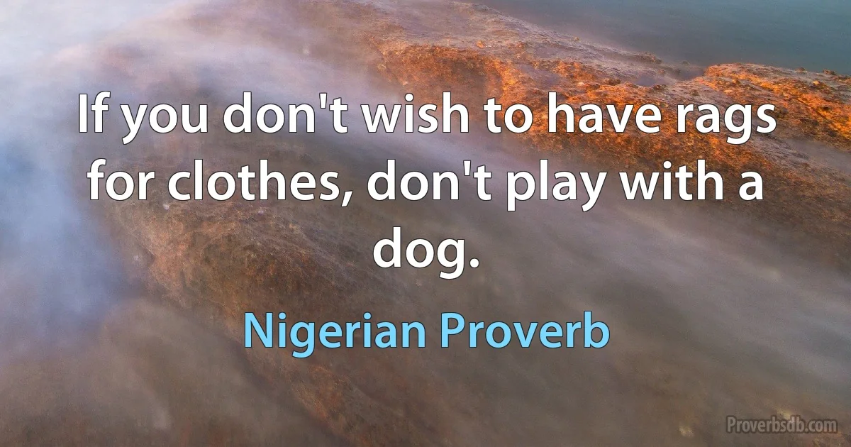 If you don't wish to have rags for clothes, don't play with a dog. (Nigerian Proverb)