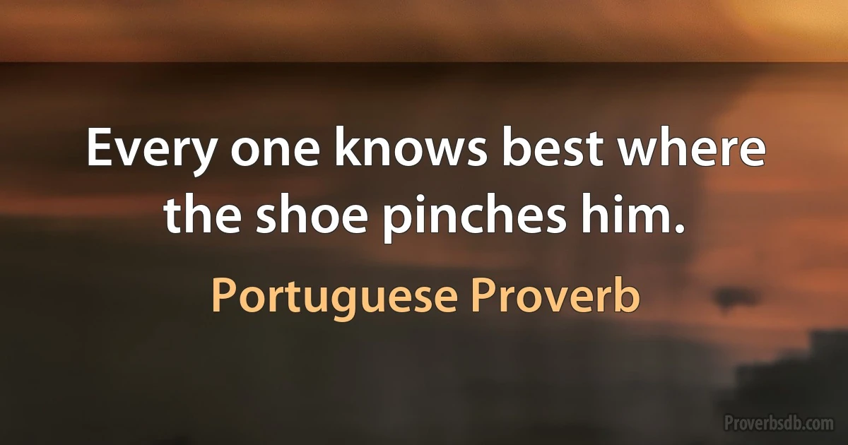 Every one knows best where the shoe pinches him. (Portuguese Proverb)