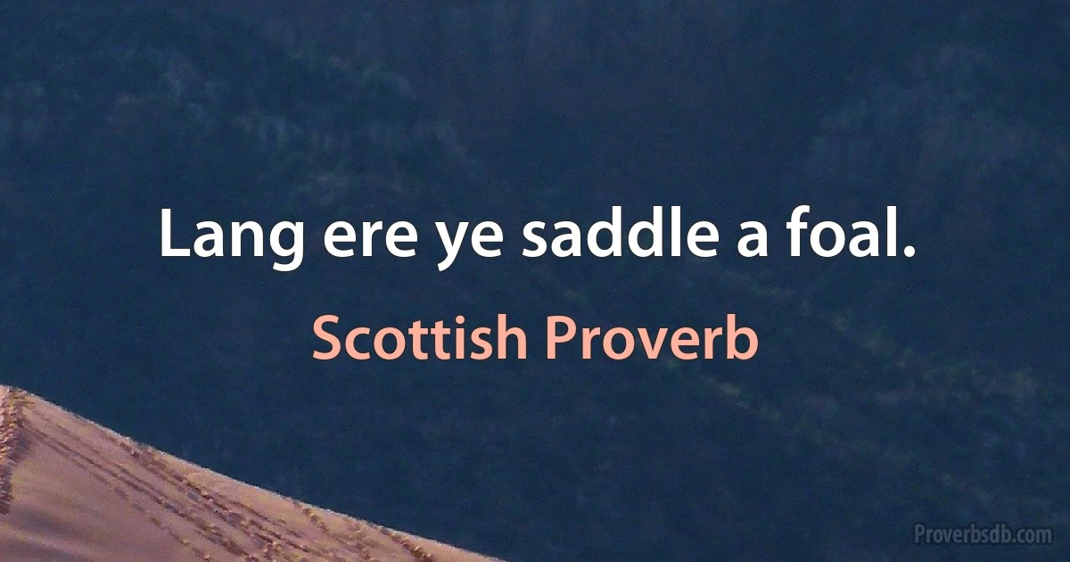 Lang ere ye saddle a foal. (Scottish Proverb)