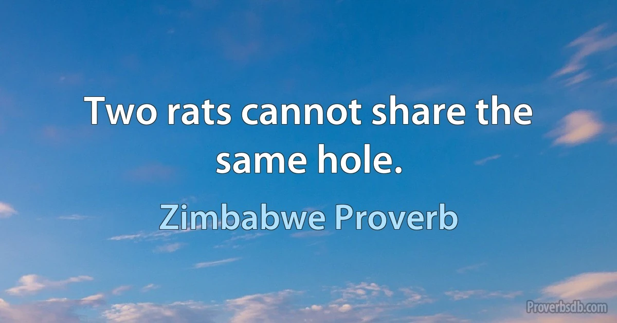 Two rats cannot share the same hole. (Zimbabwe Proverb)