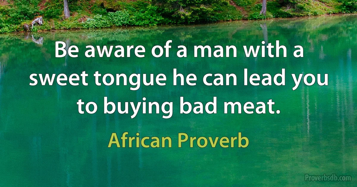 Be aware of a man with a sweet tongue he can lead you to buying bad meat. (African Proverb)