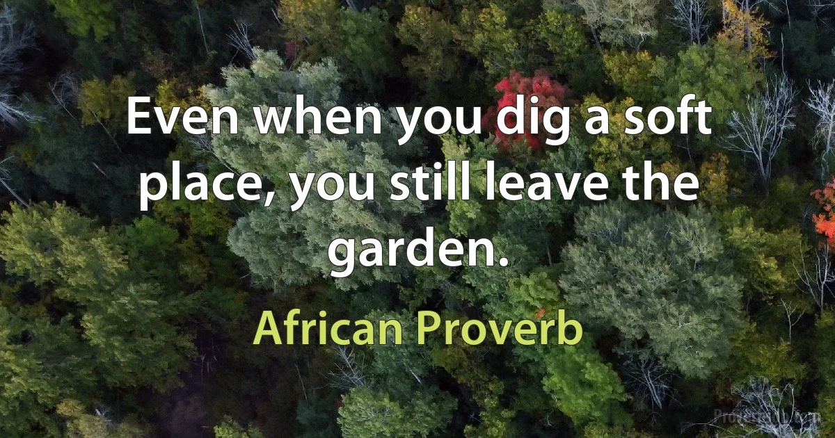 Even when you dig a soft place, you still leave the garden. (African Proverb)