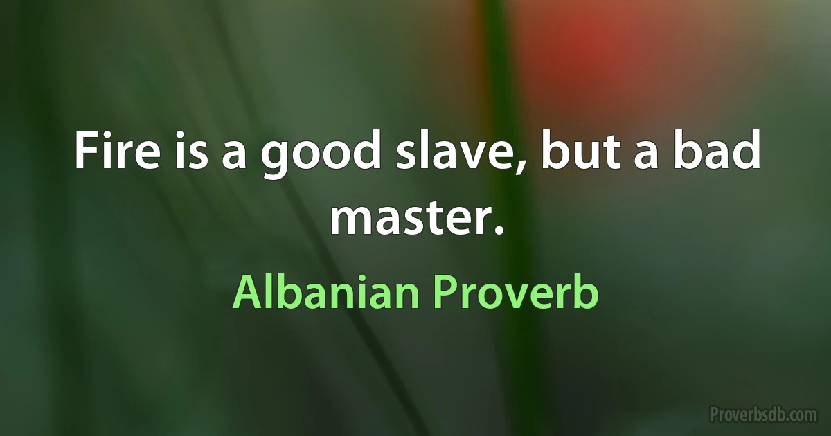 Fire is a good slave, but a bad master. (Albanian Proverb)