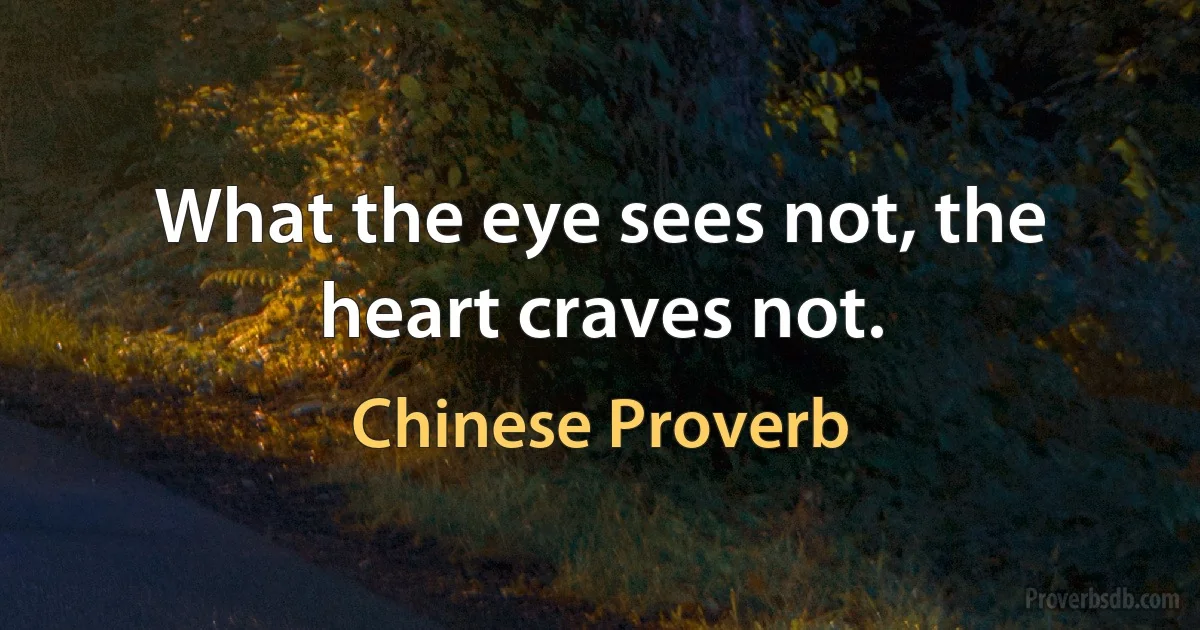 What the eye sees not, the heart craves not. (Chinese Proverb)