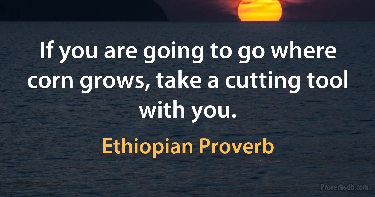 If you are going to go where corn grows, take a cutting tool with you. (Ethiopian Proverb)