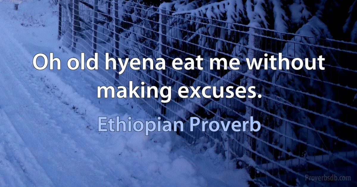 Oh old hyena eat me without making excuses. (Ethiopian Proverb)