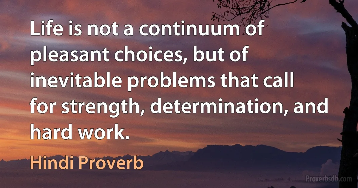 Life is not a continuum of pleasant choices, but of inevitable problems that call for strength, determination, and hard work. (Hindi Proverb)