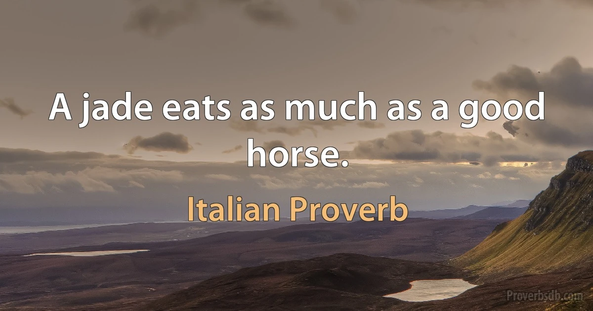 A jade eats as much as a good horse. (Italian Proverb)