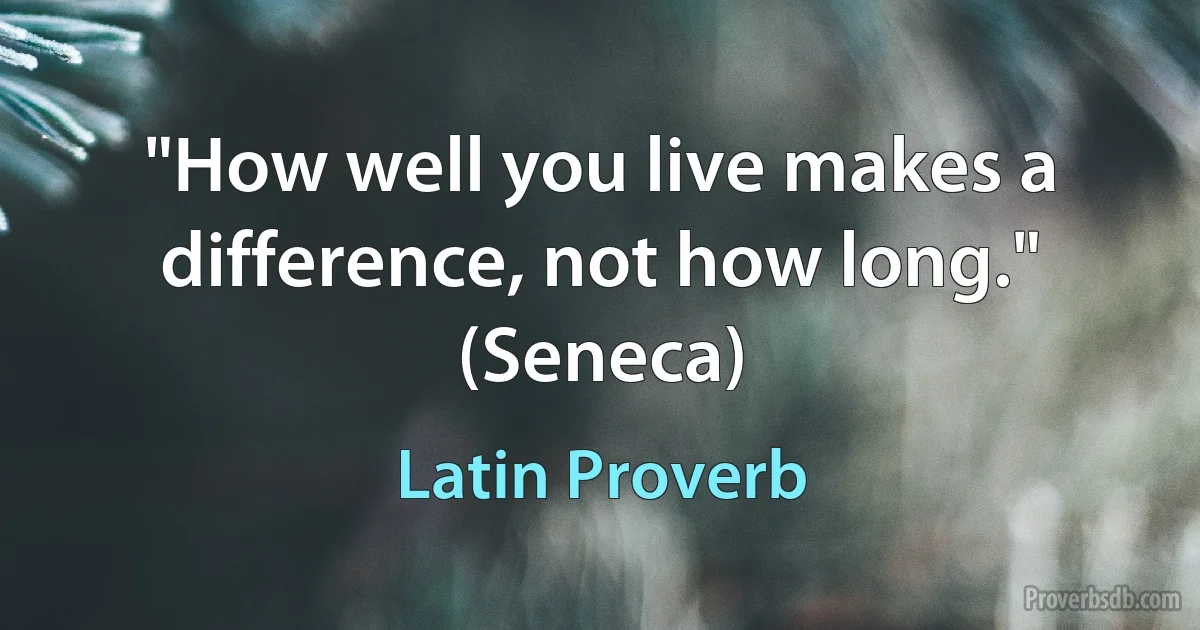 "How well you live makes a difference, not how long." (Seneca) (Latin Proverb)