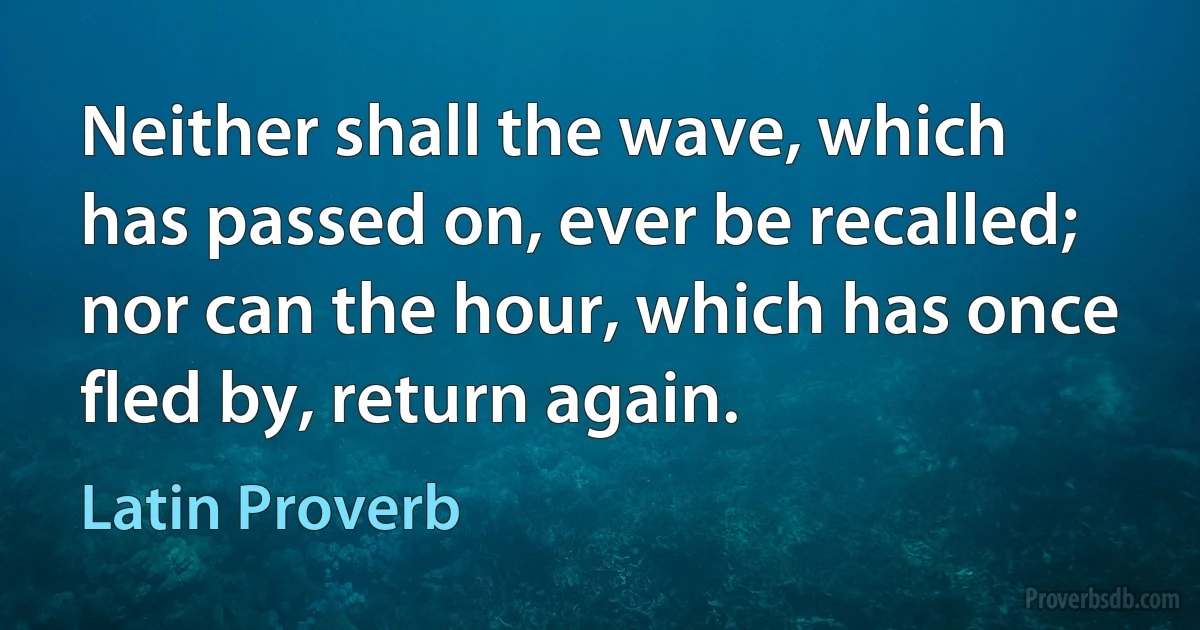 Neither shall the wave, which has passed on, ever be recalled; nor can the hour, which has once fled by, return again. (Latin Proverb)