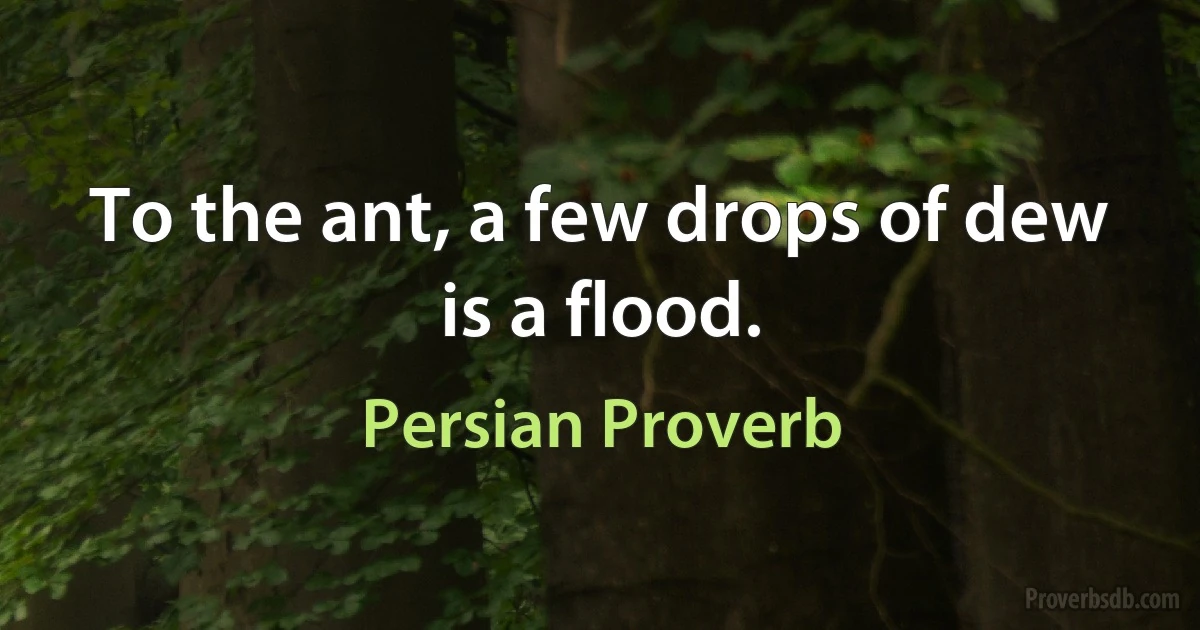 To the ant, a few drops of dew is a flood. (Persian Proverb)