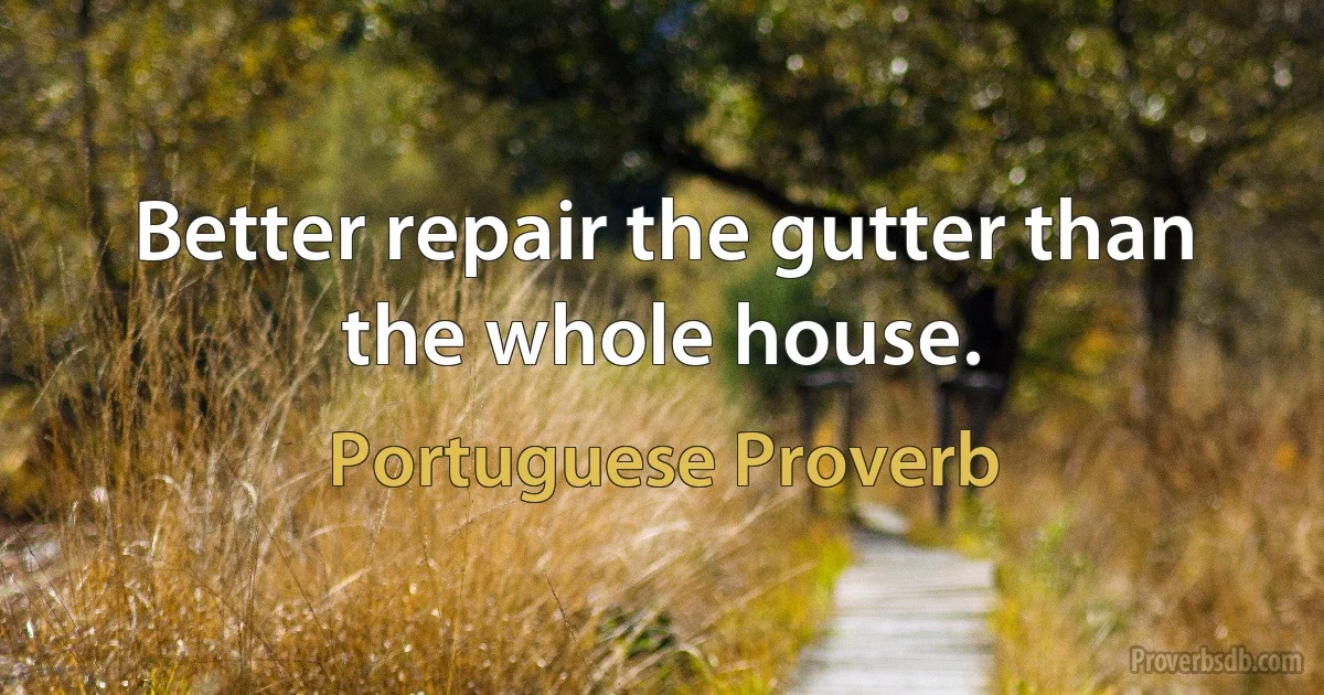 Better repair the gutter than the whole house. (Portuguese Proverb)