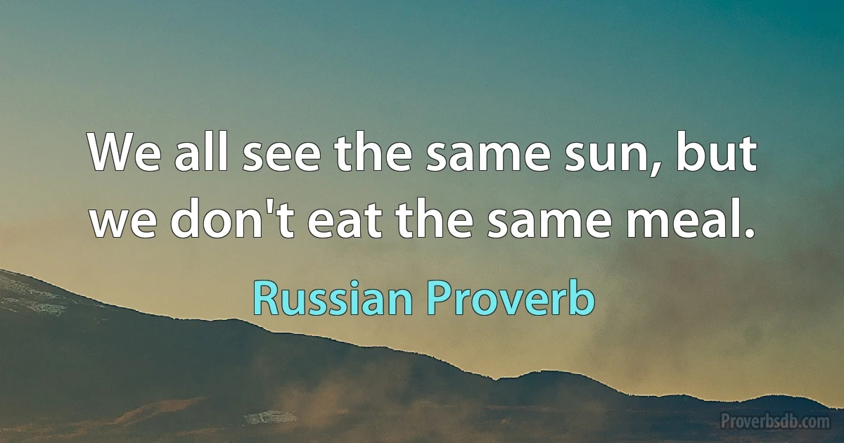 We all see the same sun, but we don't eat the same meal. (Russian Proverb)