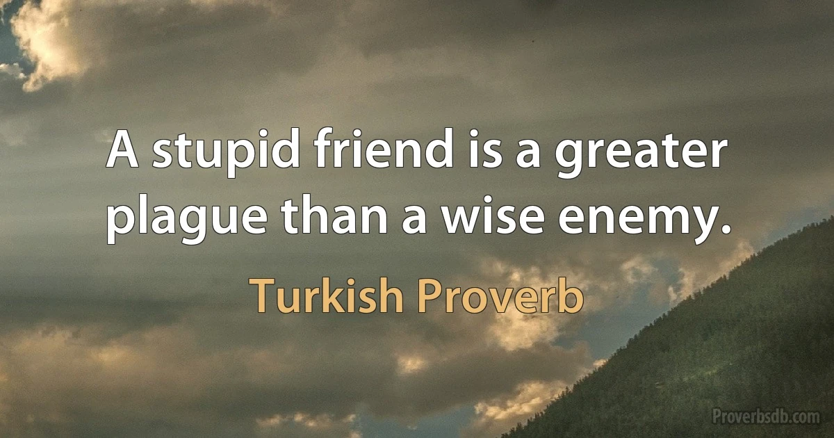 A stupid friend is a greater plague than a wise enemy. (Turkish Proverb)