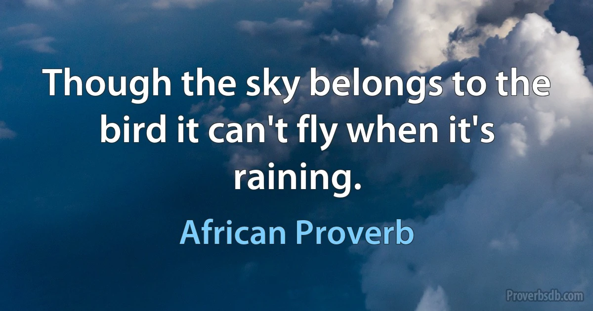 Though the sky belongs to the bird it can't fly when it's raining. (African Proverb)