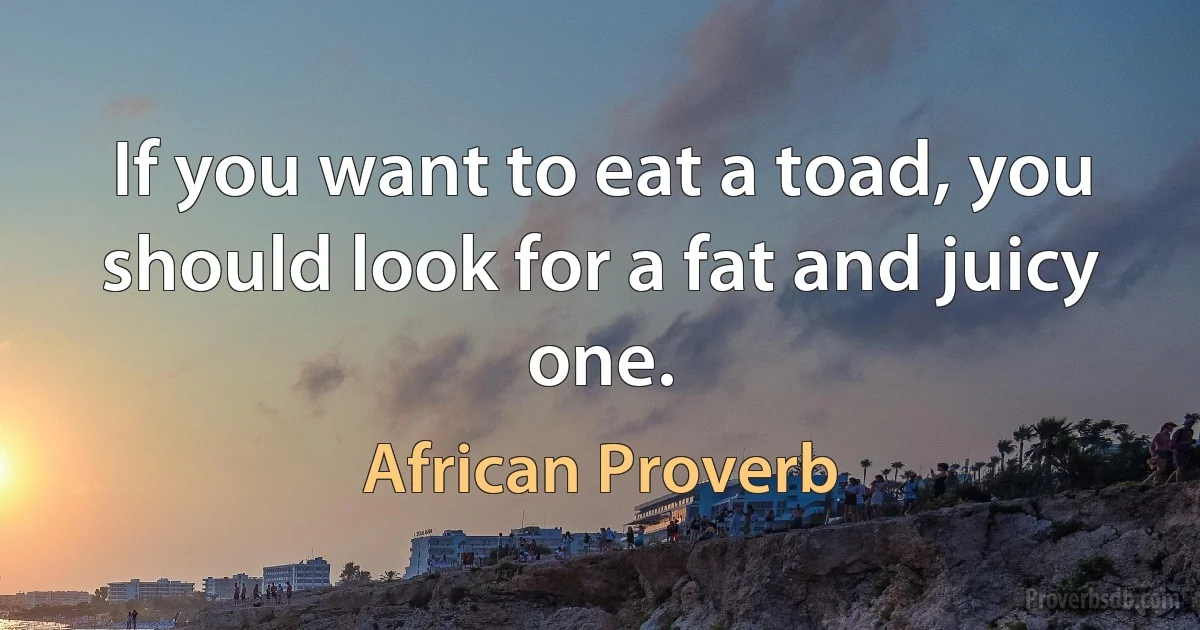 If you want to eat a toad, you should look for a fat and juicy one. (African Proverb)