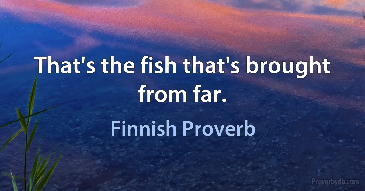 That's the fish that's brought from far. (Finnish Proverb)