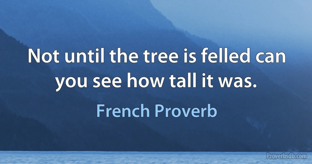 Not until the tree is felled can you see how tall it was. (French Proverb)