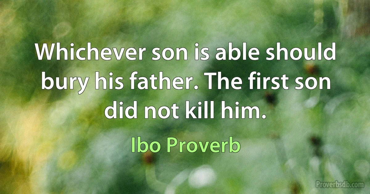 Whichever son is able should bury his father. The first son did not kill him. (Ibo Proverb)