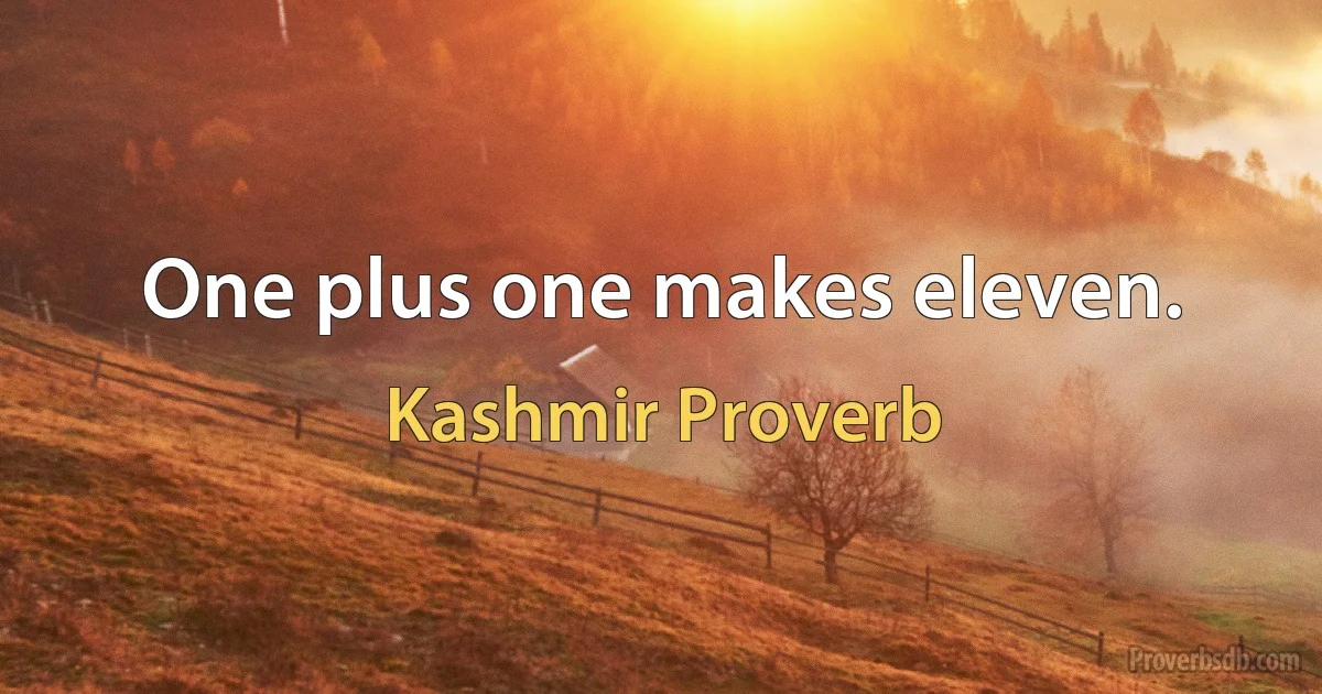 One plus one makes eleven. (Kashmir Proverb)