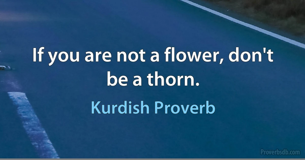 If you are not a flower, don't be a thorn. (Kurdish Proverb)