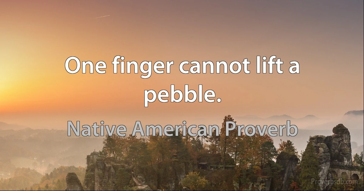 One finger cannot lift a pebble. (Native American Proverb)