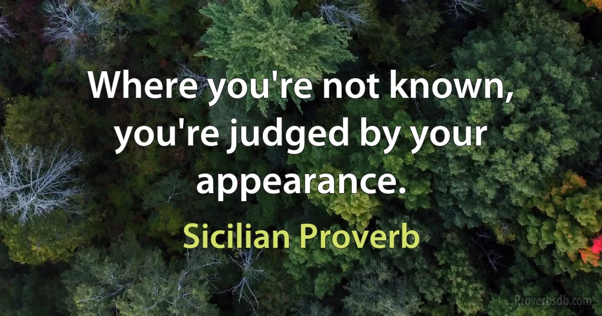 Where you're not known, you're judged by your appearance. (Sicilian Proverb)