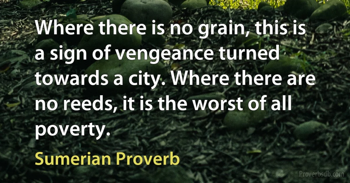 Where there is no grain, this is a sign of vengeance turned towards a city. Where there are no reeds, it is the worst of all poverty. (Sumerian Proverb)