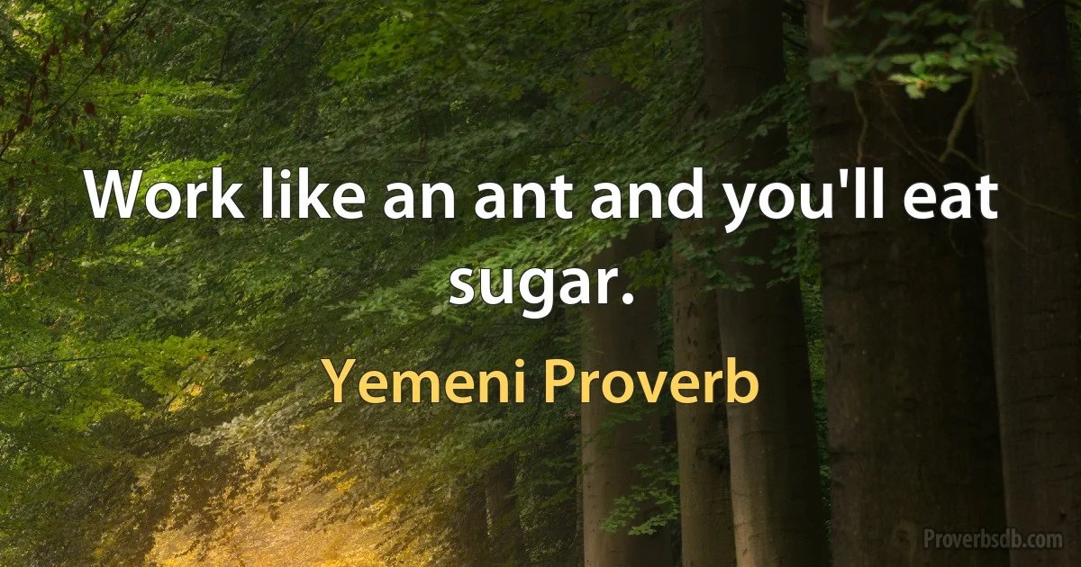 Work like an ant and you'll eat sugar. (Yemeni Proverb)