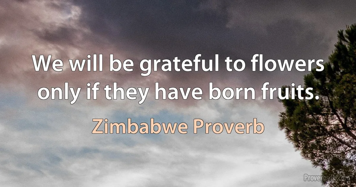 We will be grateful to flowers only if they have born fruits. (Zimbabwe Proverb)