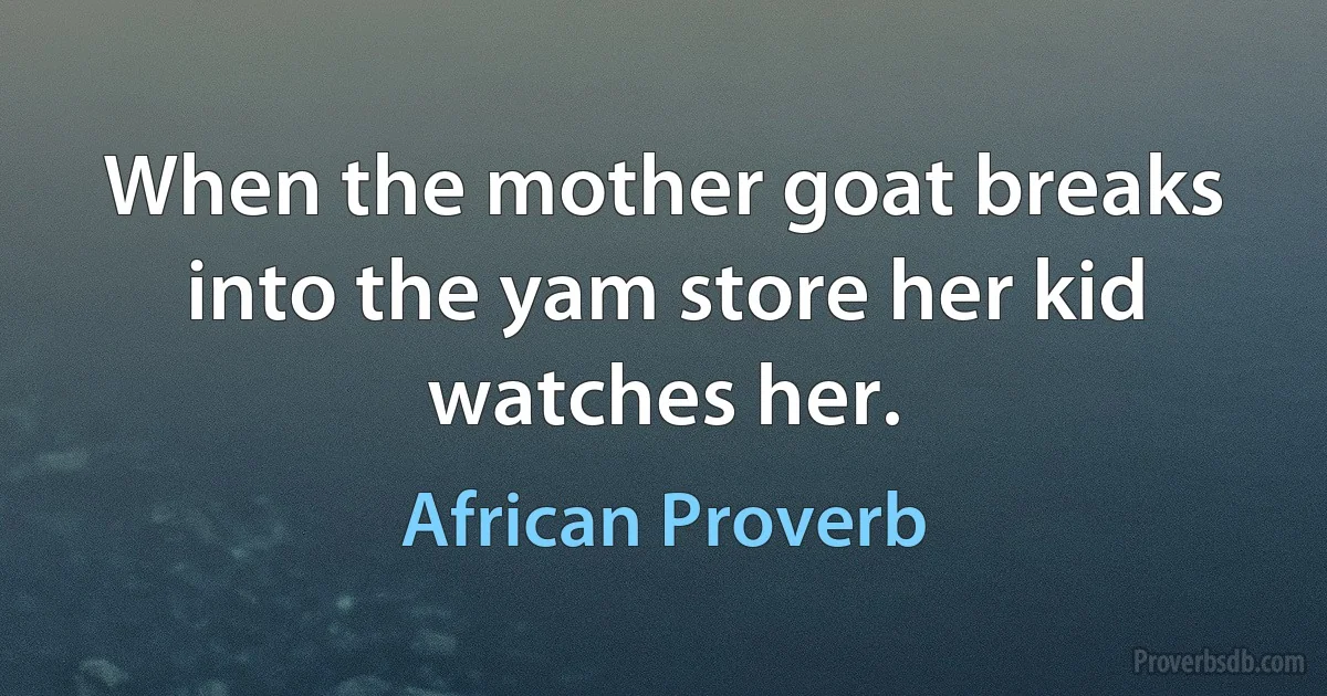 When the mother goat breaks into the yam store her kid watches her. (African Proverb)