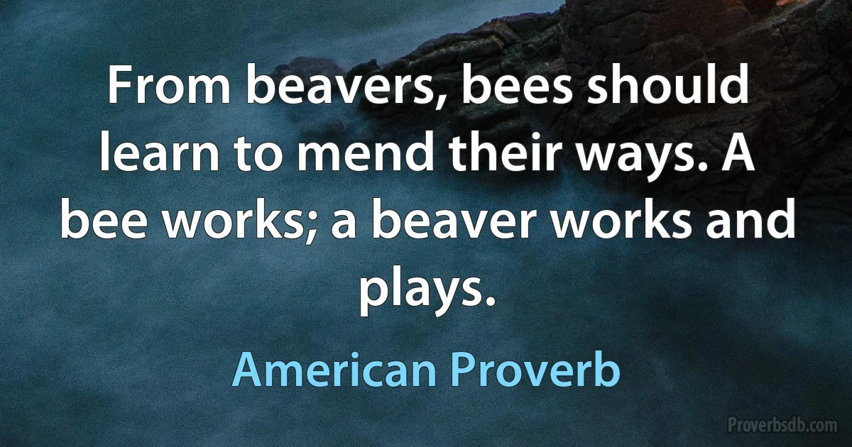 From beavers, bees should learn to mend their ways. A bee works; a beaver works and plays. (American Proverb)