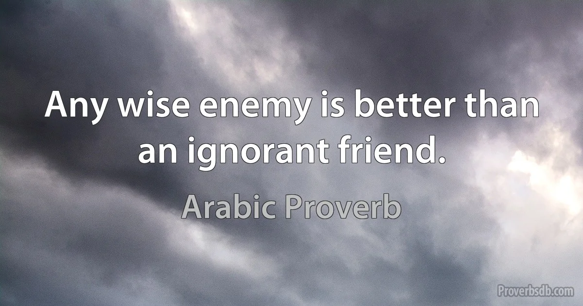 Any wise enemy is better than an ignorant friend. (Arabic Proverb)