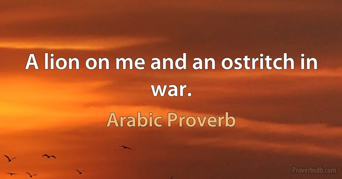 A lion on me and an ostritch in war. (Arabic Proverb)