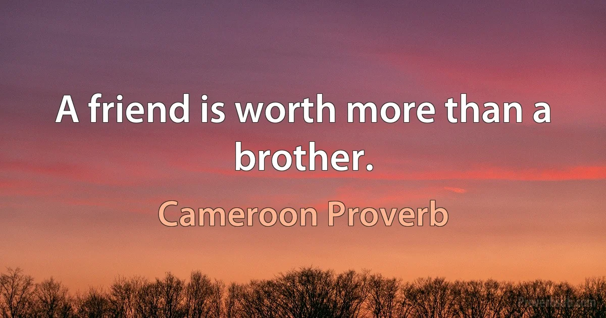 A friend is worth more than a brother. (Cameroon Proverb)