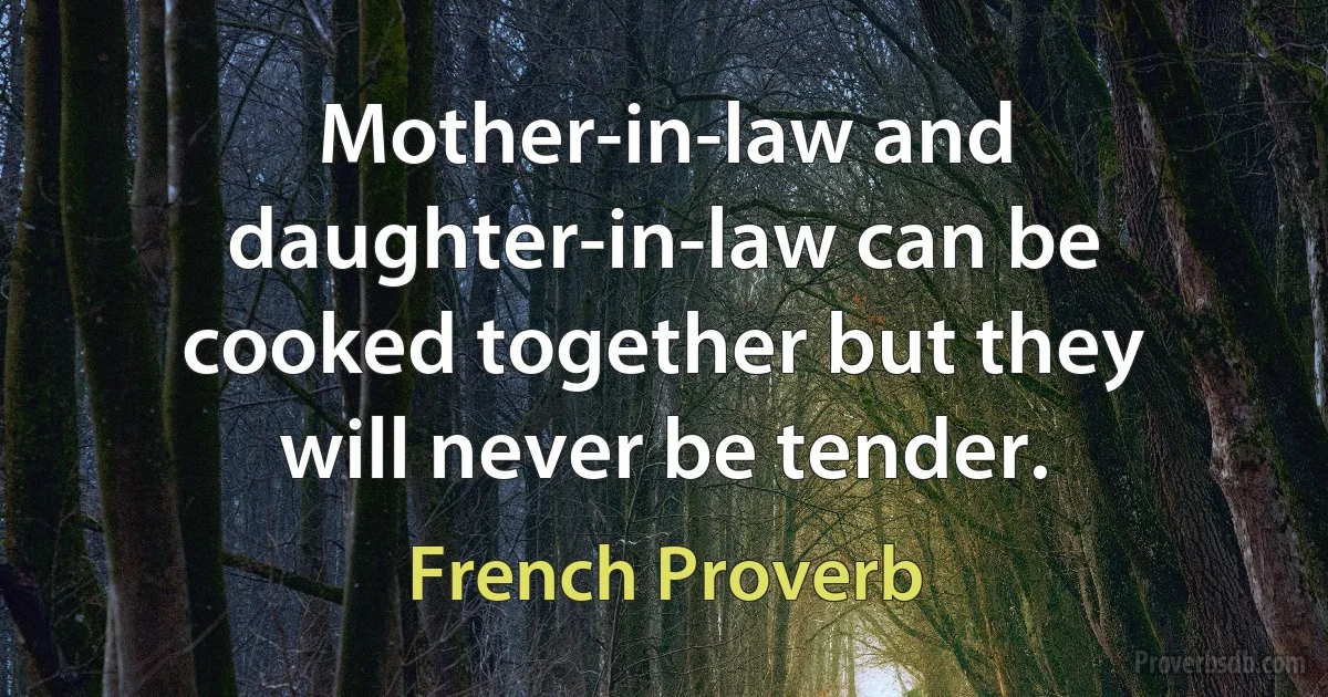 Mother-in-law and daughter-in-law can be cooked together but they will never be tender. (French Proverb)