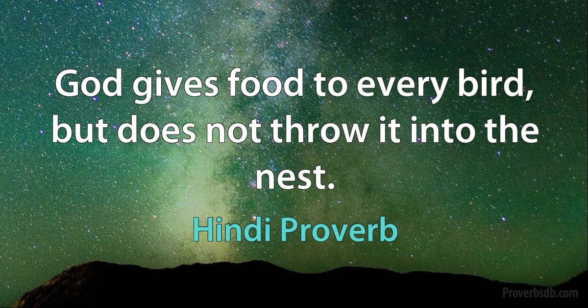 God gives food to every bird, but does not throw it into the nest. (Hindi Proverb)