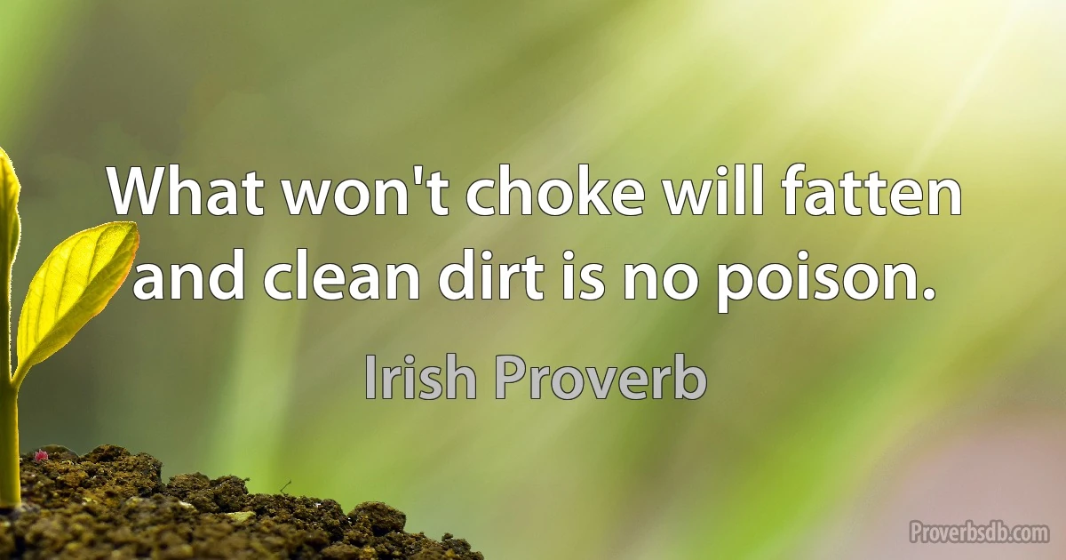 What won't choke will fatten and clean dirt is no poison. (Irish Proverb)