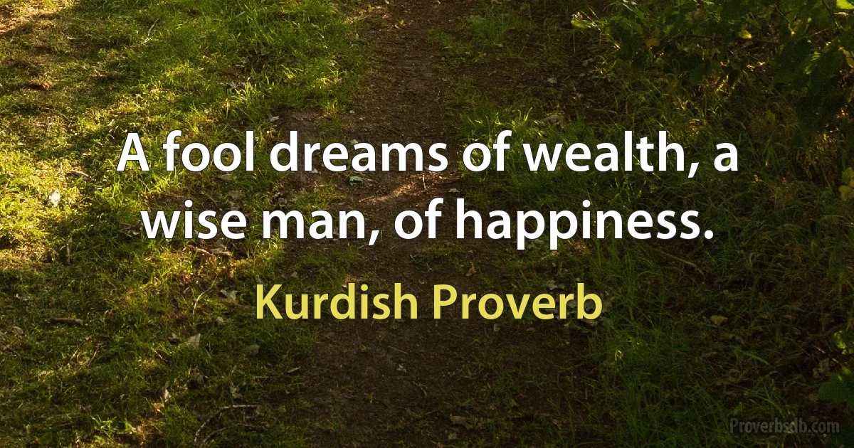 A fool dreams of wealth, a wise man, of happiness. (Kurdish Proverb)