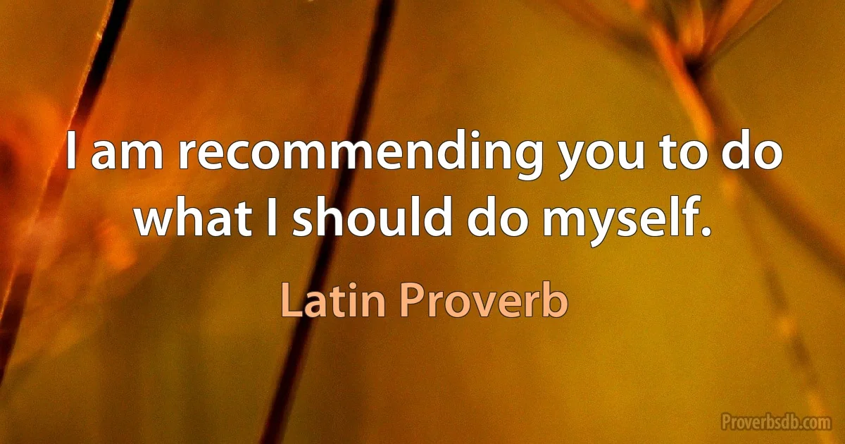 I am recommending you to do what I should do myself. (Latin Proverb)