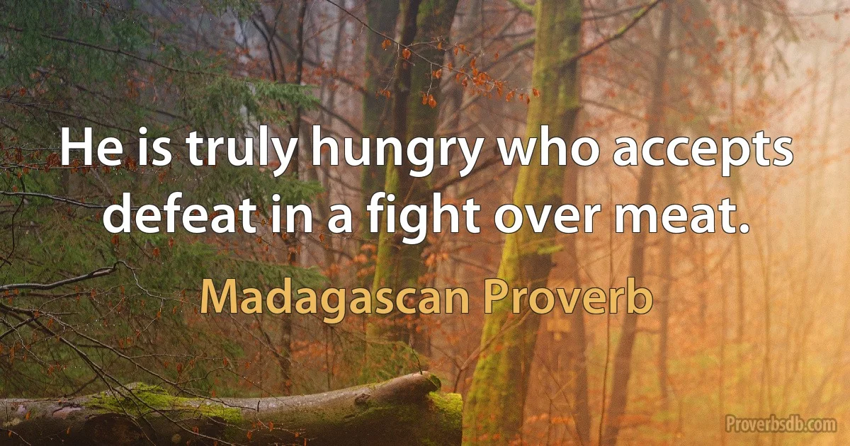 He is truly hungry who accepts defeat in a fight over meat. (Madagascan Proverb)